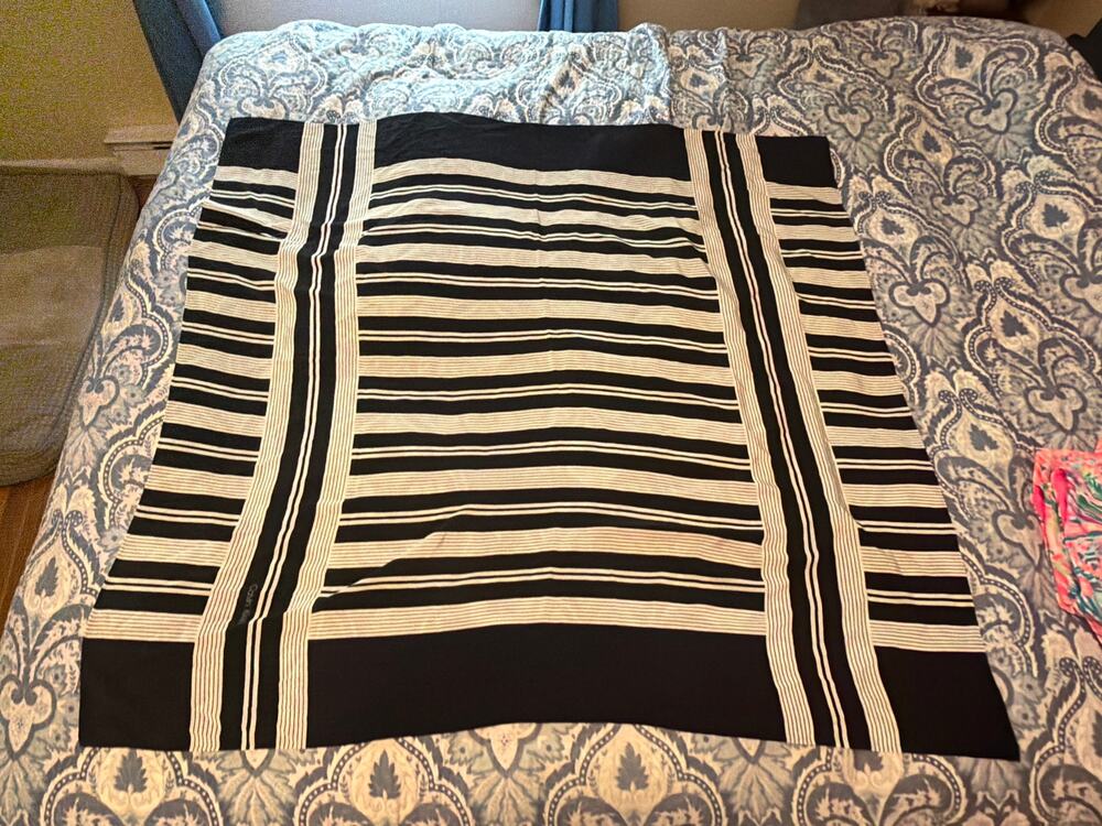 Calvin Klein 100% Silk Black White Striped Oblong Long Scarf Wrap Lightweight